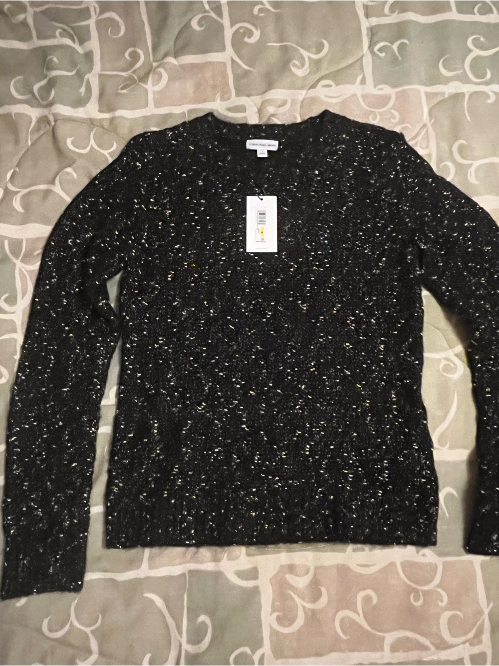 Calvin Klein Jeans Women’s Black Metallic Knit Crewneck Pullover Sweater Size M